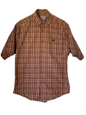 CARHARTT Plaid Button Down Shirt, Men’s Medium, Orange White Blue